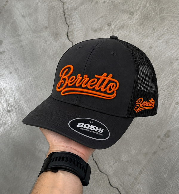 Orange on grey and black